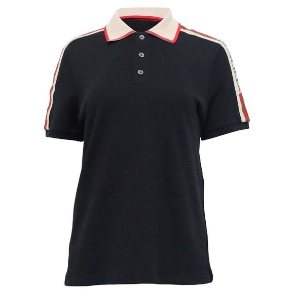 Gucci Tops - Gucci Logo Stripe Detail Polo T-Shirt in Black Cotton
